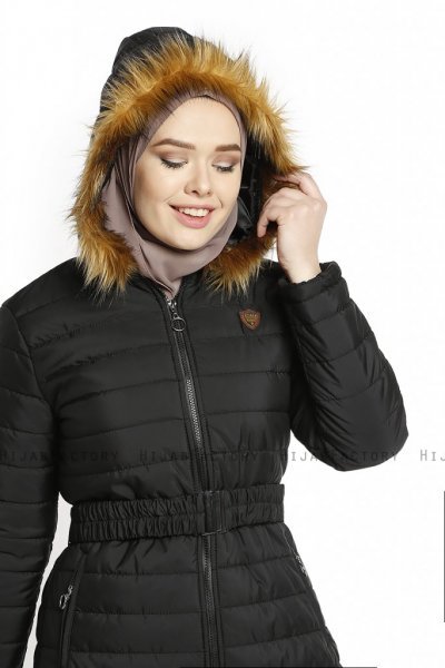 Yeliz - Negro Chaqueta Larga Con Capucha