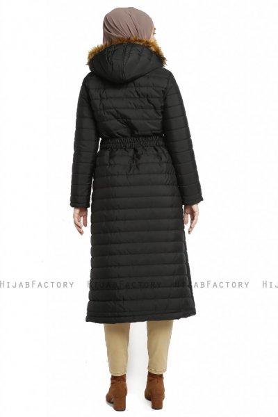 Yeliz - Negro Chaqueta Larga Con Capucha