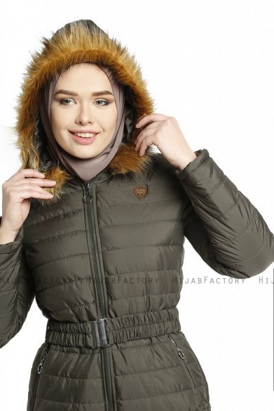 Yeliz - Caqui Chaqueta Larga Con Capucha