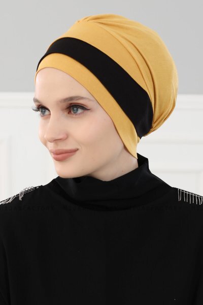 Elsa - Turbante De Algodón Mostaza & Negro