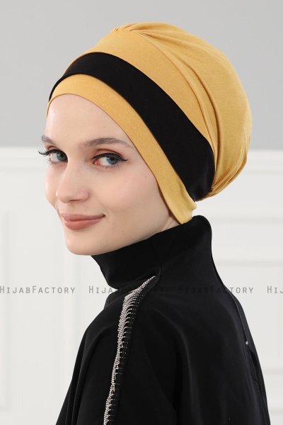 Elsa - Turbante De Algodón Mostaza & Negro