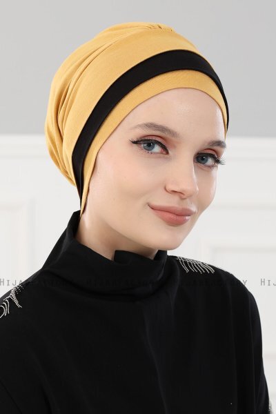 Elsa - Turbante De Algodón Mostaza & Negro
