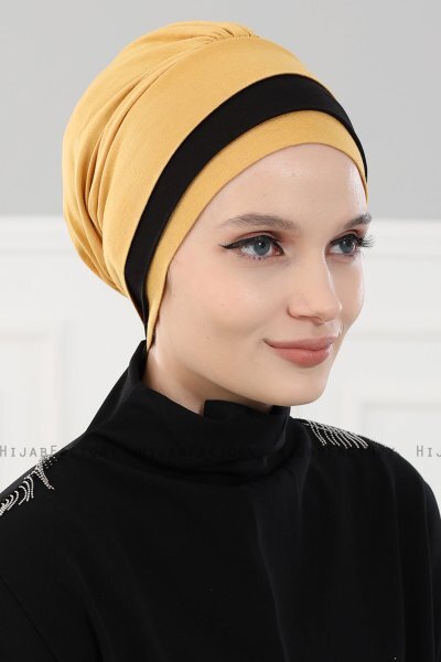 Elsa - Turbante De Algodón Mostaza & Negro