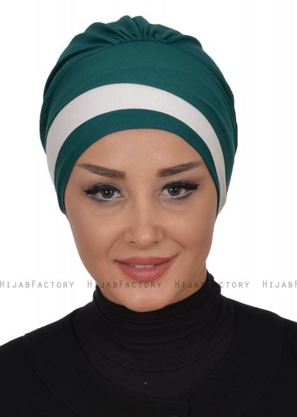 Elsa - Turbante De Algodón Verde Oscuro & Crema