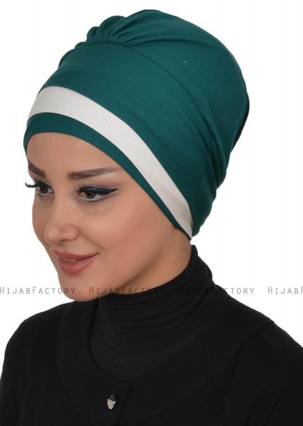Elsa - Turbante De Algodón Verde Oscuro & Crema
