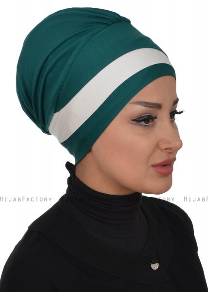 Elsa - Turbante De Algodón Verde Oscuro & Crema