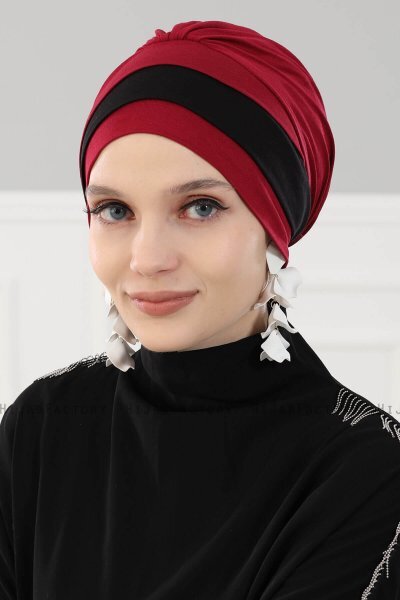 Elsa - Turbante De Algodón Burdeos & Negro