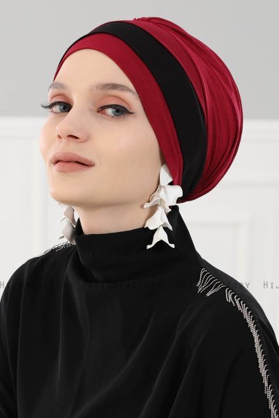 Elsa - Turbante De Algodón Burdeos & Negro