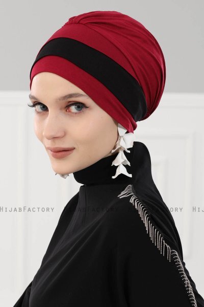 Elsa - Turbante De Algodón Burdeos & Negro