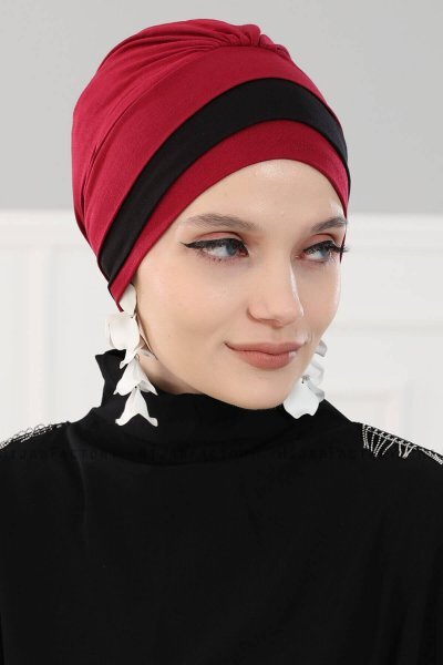 Elsa - Turbante De Algodón Burdeos & Negro