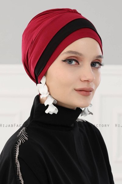 Elsa - Turbante De Algodón Burdeos & Negro
