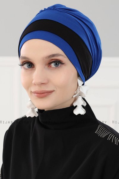 Elsa - Turbante De Algodón Azul & Negro