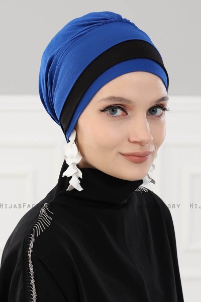 Elsa - Turbante De Algodón Azul & Negro