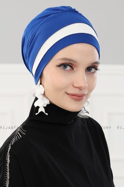 Elsa - Turbante De Algodón Azul & Crema
