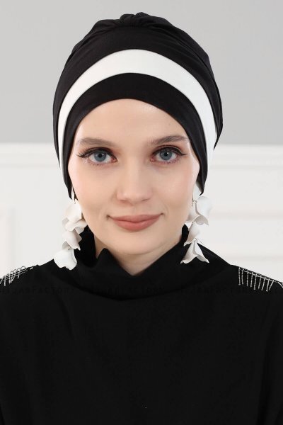 Elsa - Turbante De Algodón Negro & Crema