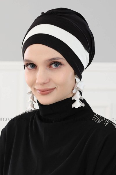 Elsa - Turbante De Algodón Negro & Crema