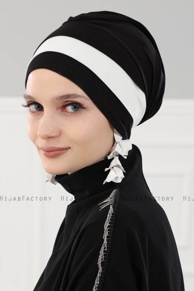 Elsa - Turbante De Algodón Negro & Crema