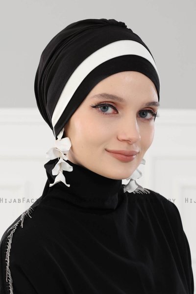 Elsa - Turbante De Algodón Negro & Crema
