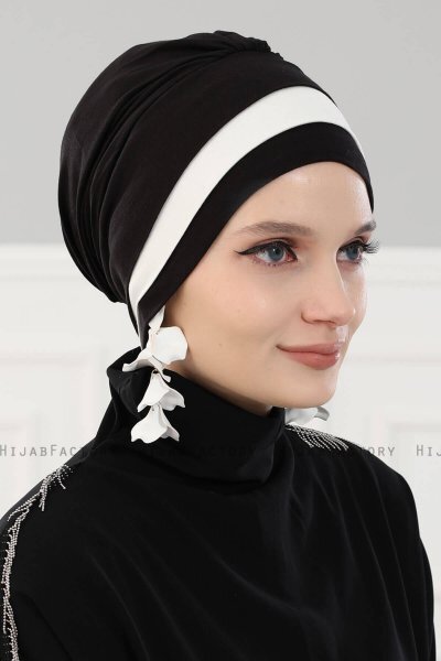 Elsa - Turbante De Algodón Negro & Crema
