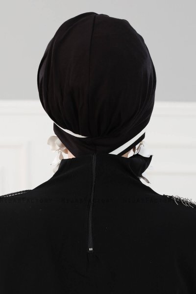 Elsa - Turbante De Algodón Negro & Crema