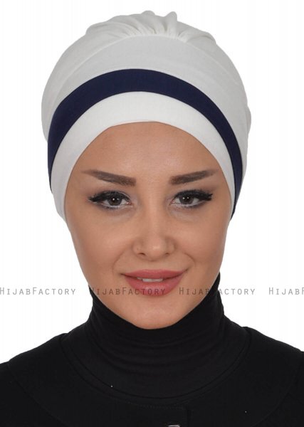 Elsa - Turbante De Algodón Crema & Azul Marino