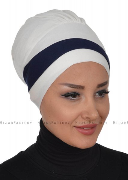 Elsa - Turbante De Algodón Crema & Azul Marino