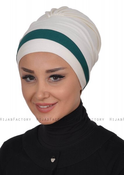 Elsa - Turbante De Algodón Crema & Verde Oscuro