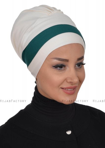 Elsa - Turbante De Algodón Crema & Verde Oscuro