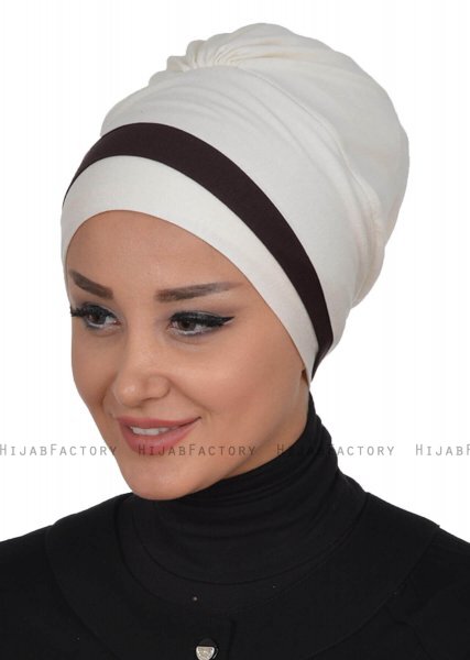 Elsa - Turbante De Algodón Crema & Marrón