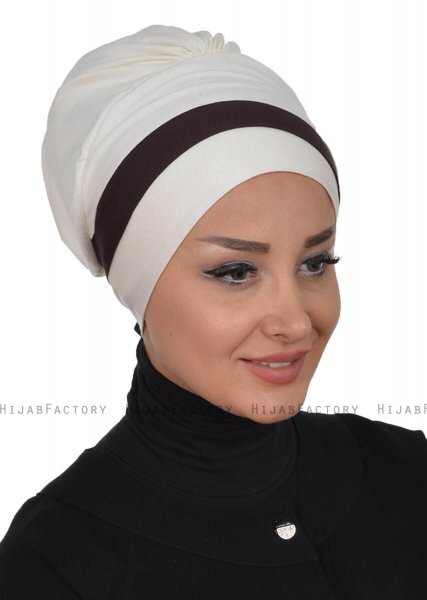 Elsa - Turbante De Algodón Crema & Marrón