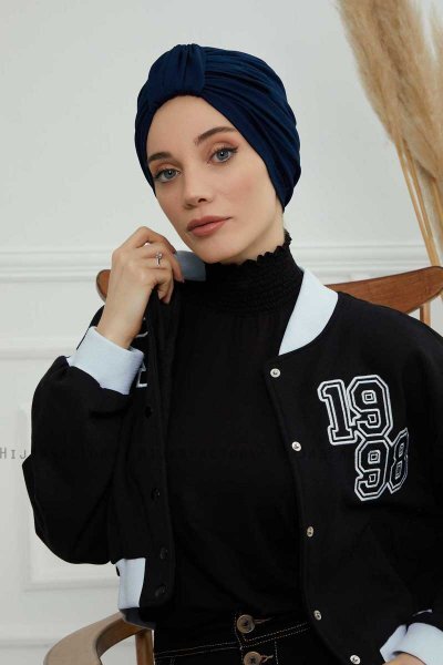 Laura - Turbante De Algodón Azul Marino