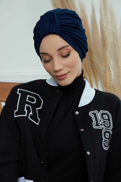 Laura - Turbante De Algodón Azul Marino