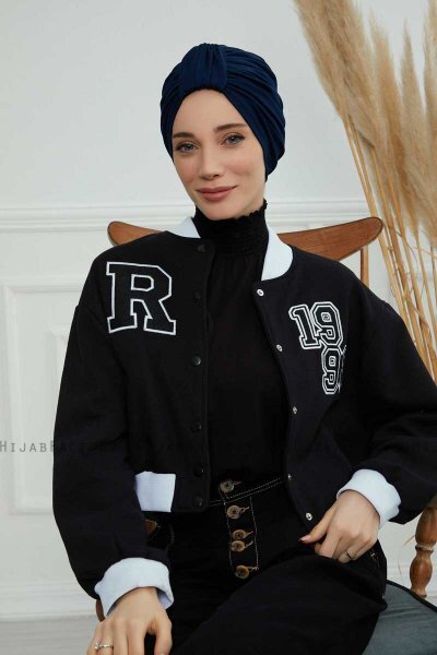 Laura - Turbante De Algodón Azul Marino
