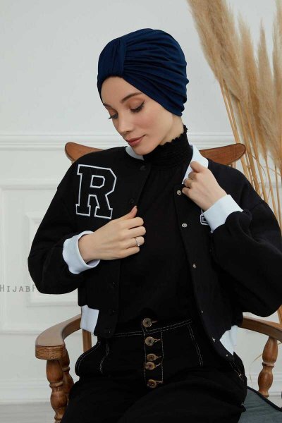 Laura - Turbante De Algodón Azul Marino