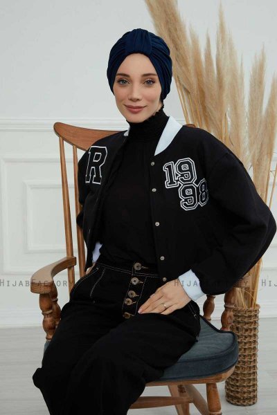 Laura - Turbante De Algodón Azul Marino