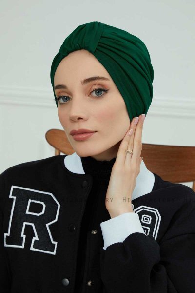 Laura - Turbante De Algodón Verde Oscuro