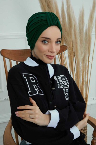 Laura - Turbante De Algodón Verde Oscuro