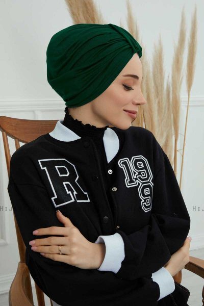 Laura - Turbante De Algodón Verde Oscuro