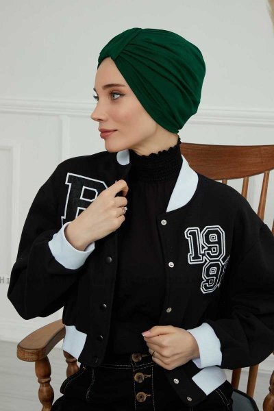 Laura - Turbante De Algodón Verde Oscuro