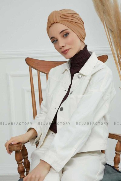 Laura - Turbante De Algodón Marrón Claro