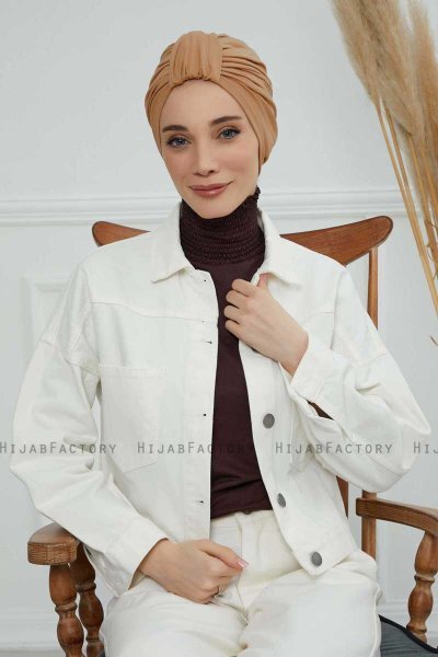 Laura - Turbante De Algodón Marrón Claro