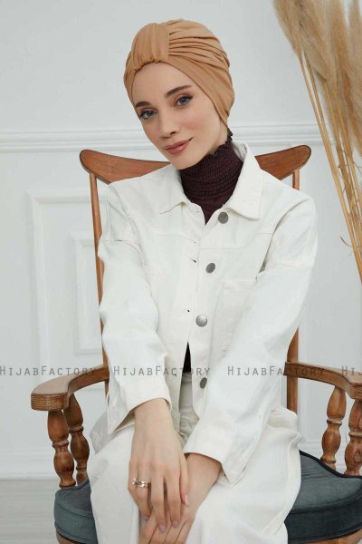 Laura - Turbante De Algodón Marrón Claro