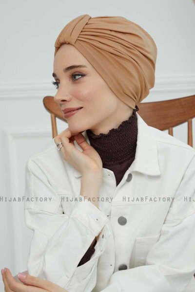 Laura - Turbante De Algodón Marrón Claro