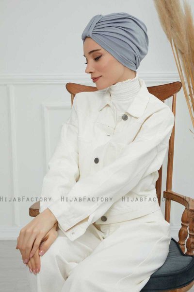 Laura - Turbante De Algodón Gris Claro