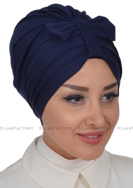 Agnes - Turbante De Algodón Azul Marino - Ayse Turban