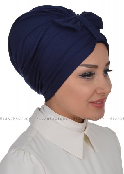 Agnes - Turbante De Algodón Azul Marino - Ayse Turban