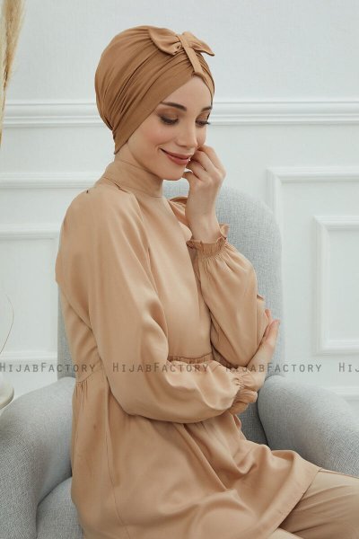 Agnes - Turbante De Algodón Marrón Claro