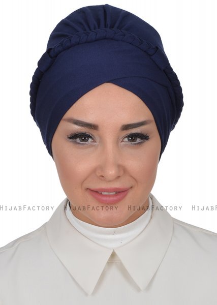 Olivia - Turbante De Algodón Azul Marino - Ayse Turban