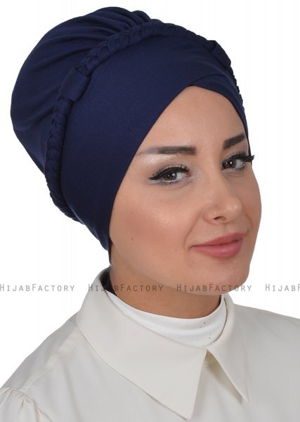 Olivia - Turbante De Algodón Azul Marino - Ayse Turban