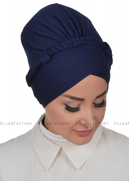 Olivia - Turbante De Algodón Azul Marino - Ayse Turban